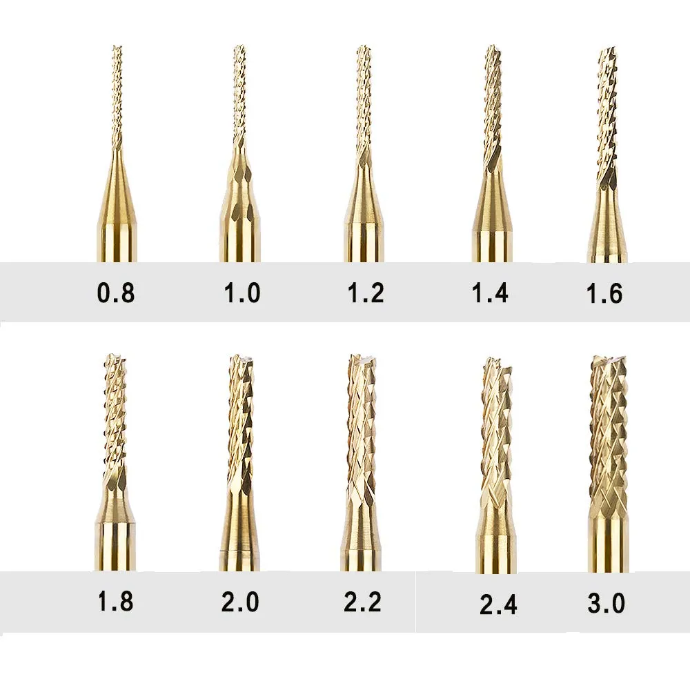 10pcs 0.8-3mm Titanium Coated Engraving Milling Cutter Carbide Bits, 1/8'' Shank for Dremel Rotary Tools by YEEZUGO