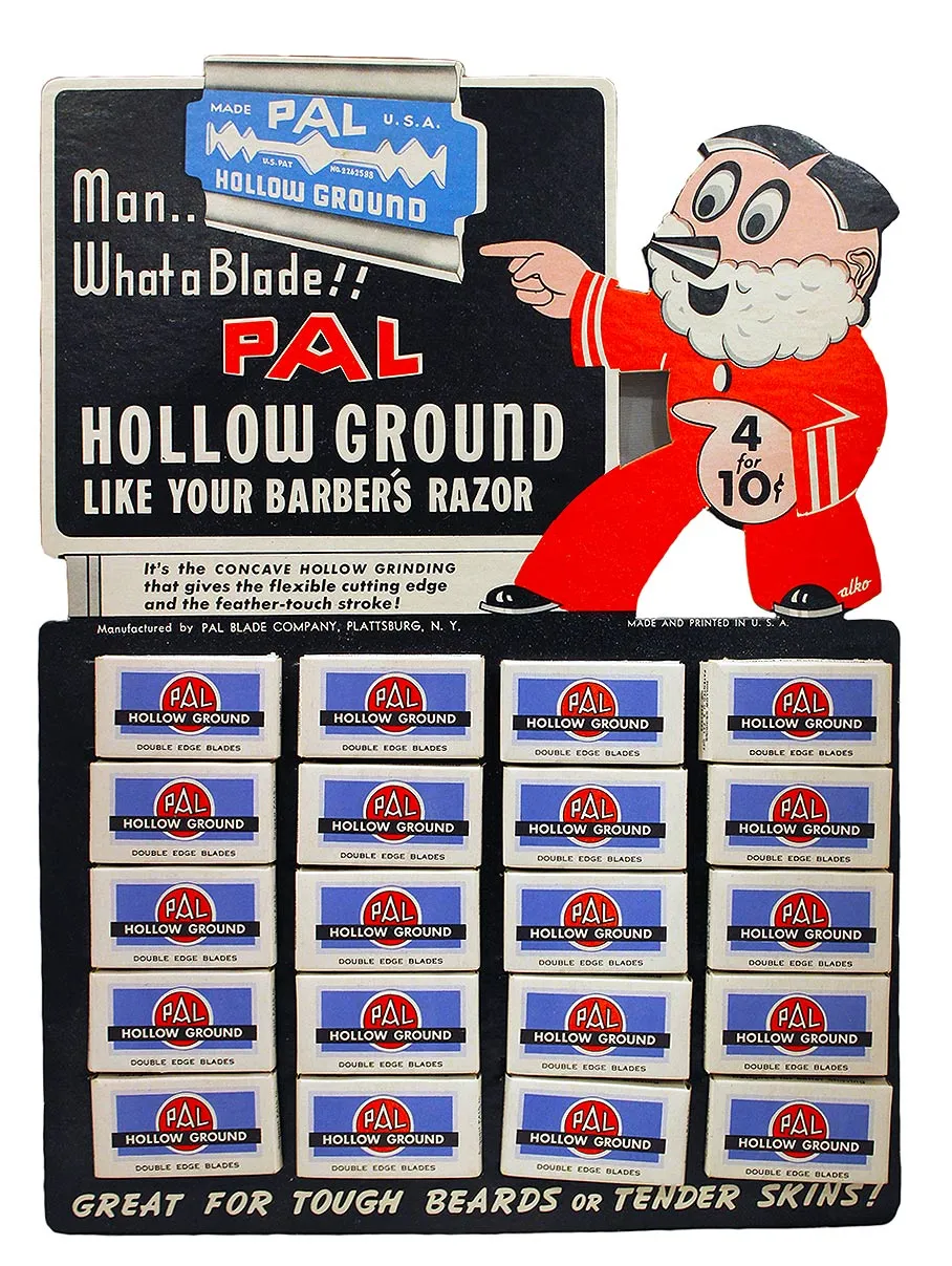 1930s PAL HOLLOW GROUND RAZOR BLADE STORE COUNTERTOP ADVERTISING DISPLAY MINT