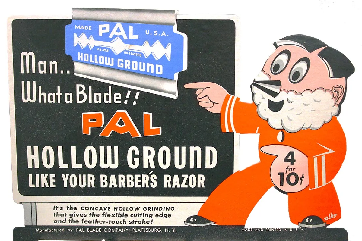 1930s PAL HOLLOW GROUND RAZOR BLADE STORE COUNTERTOP ADVERTISING DISPLAY MINT