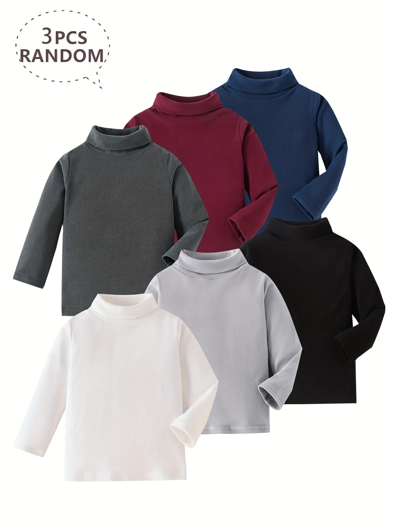 3pcs Boys' Fleece-Lined Turtleneck Sweaters - Soft, Warm Knit Pullovers for Fall/Winter