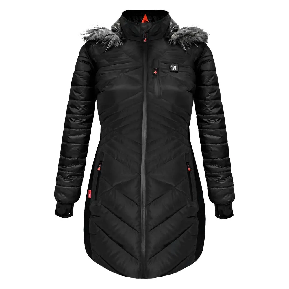 ActionHeat Women's 5V Battery Heated Long Puffer Jacket with Hood Black M