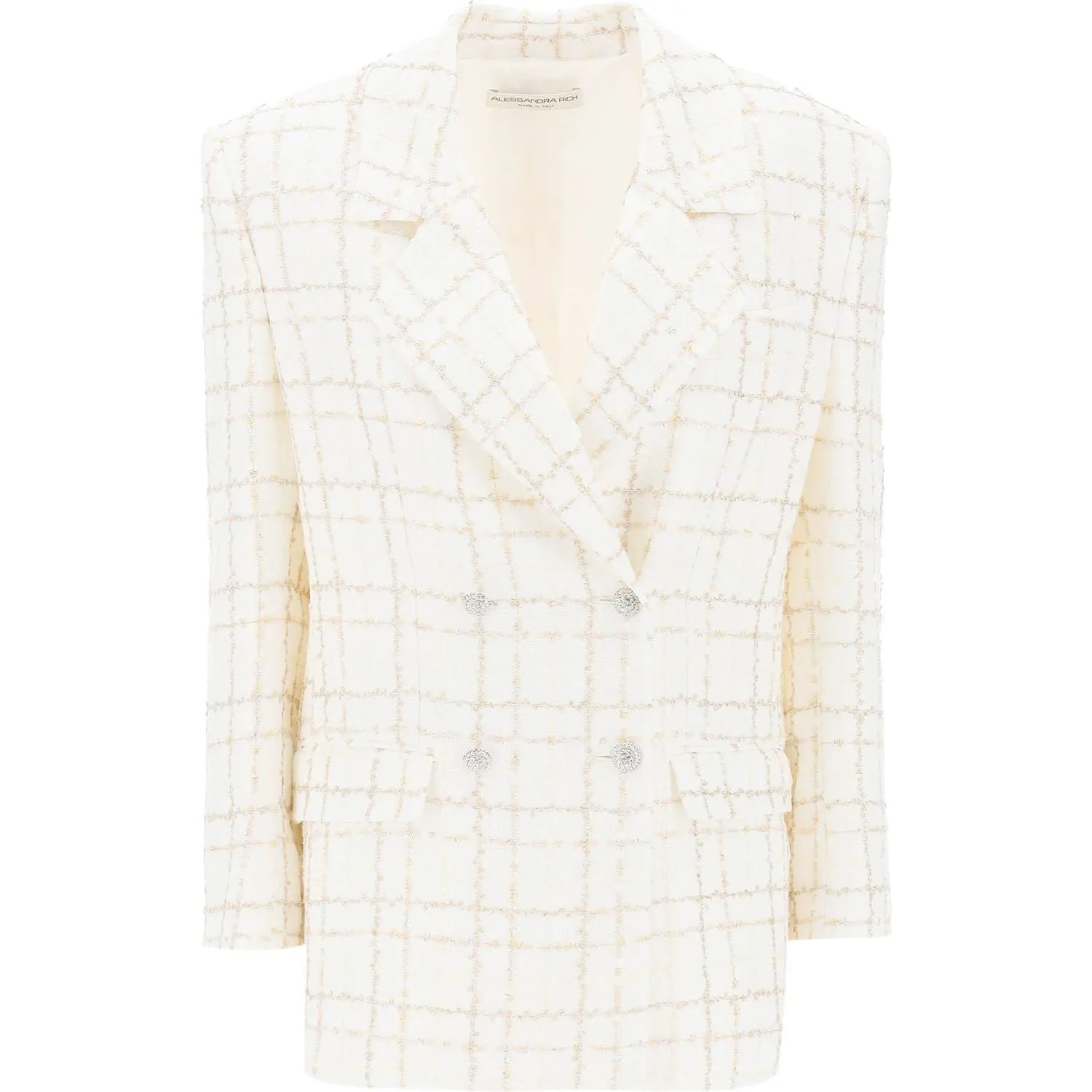 Alessandra Rich oversized tweed jacket with plaid pattern