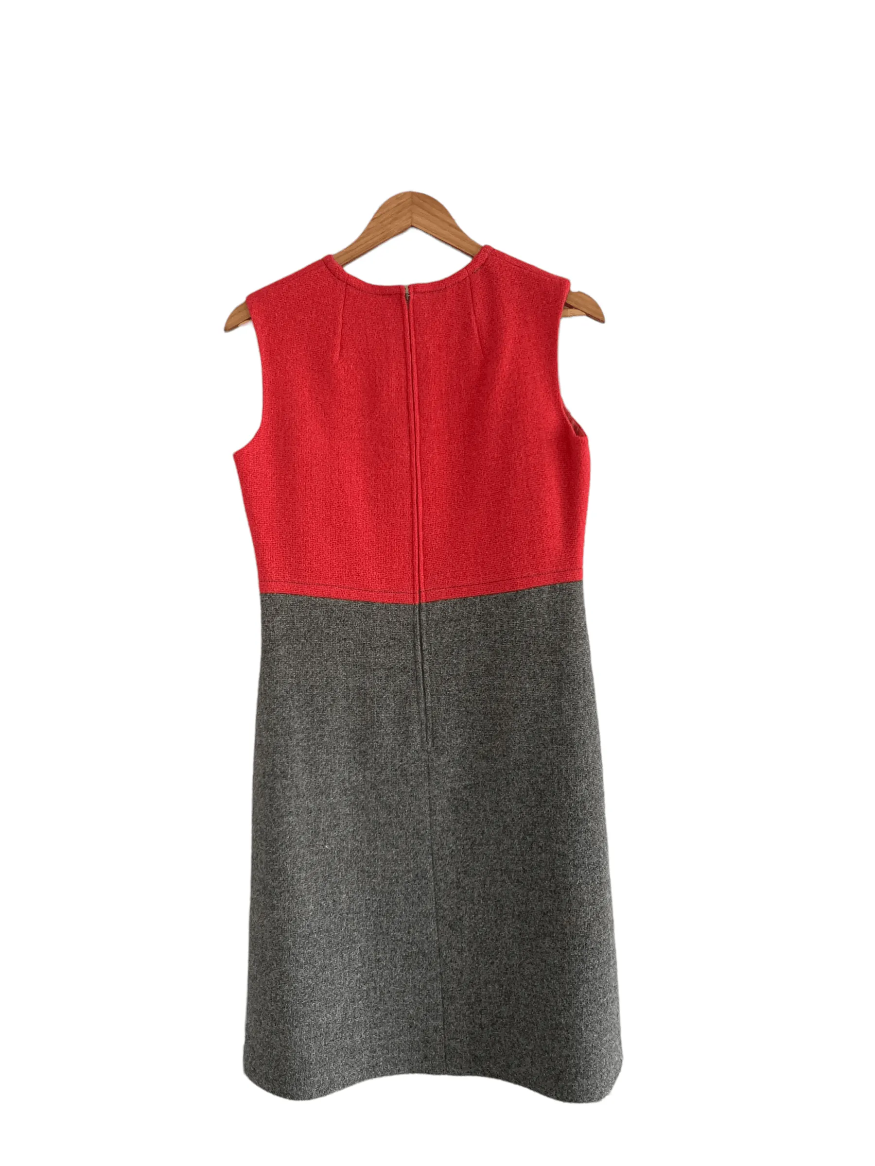 André Peters Vintage Wool Mix Sleeveless Dress and Jacket Grey and Red UK Size 12