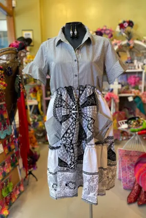 Ankara Shirt Short Dress - Black & White Shirt Size 12