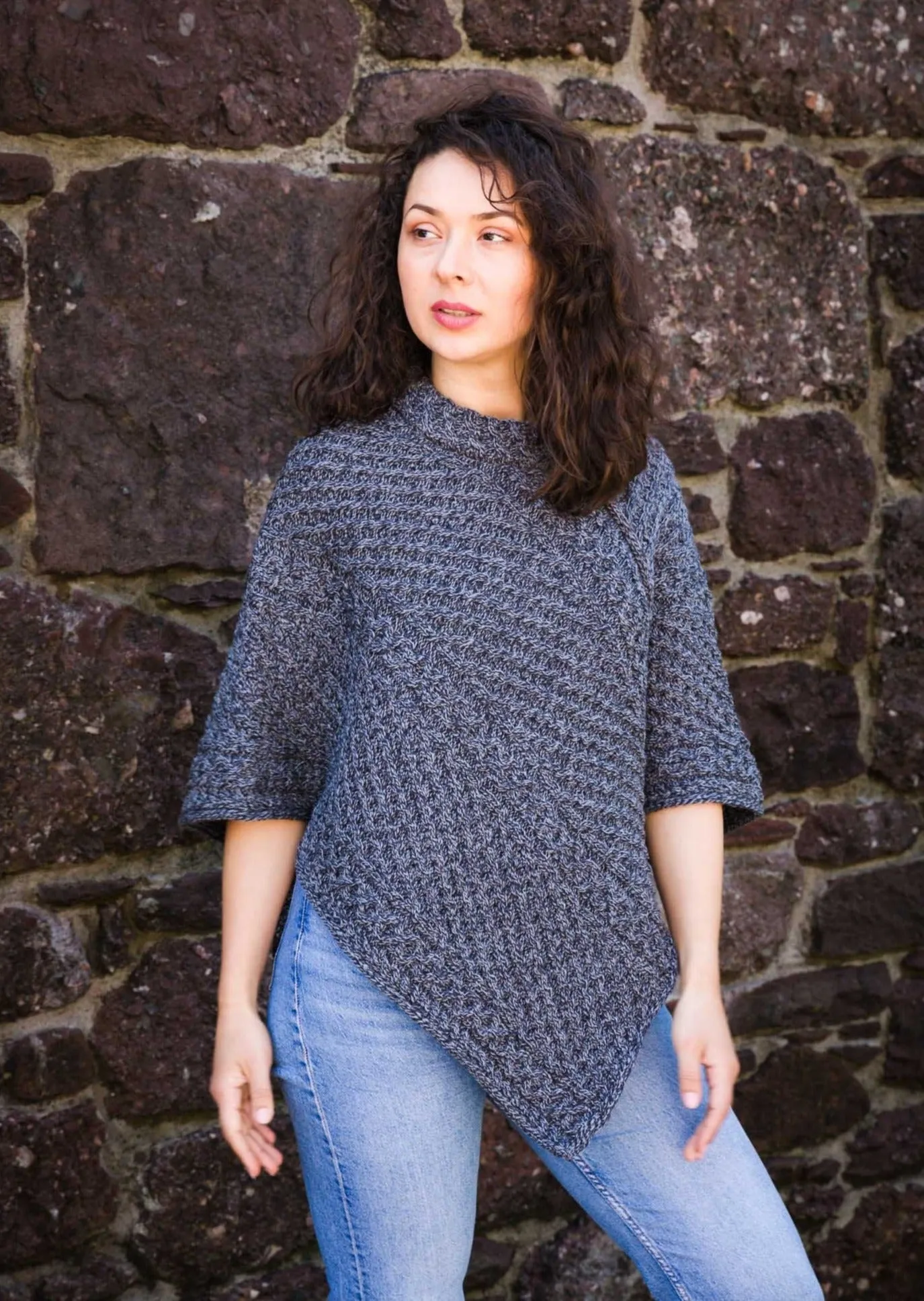 Aran Merino Wool Cowl Poncho | Slate