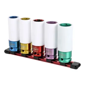 ARES 59017 - 5-Piece 1/2-Inch Drive Non-Marring Impact Colored Lug Nut Socket Set