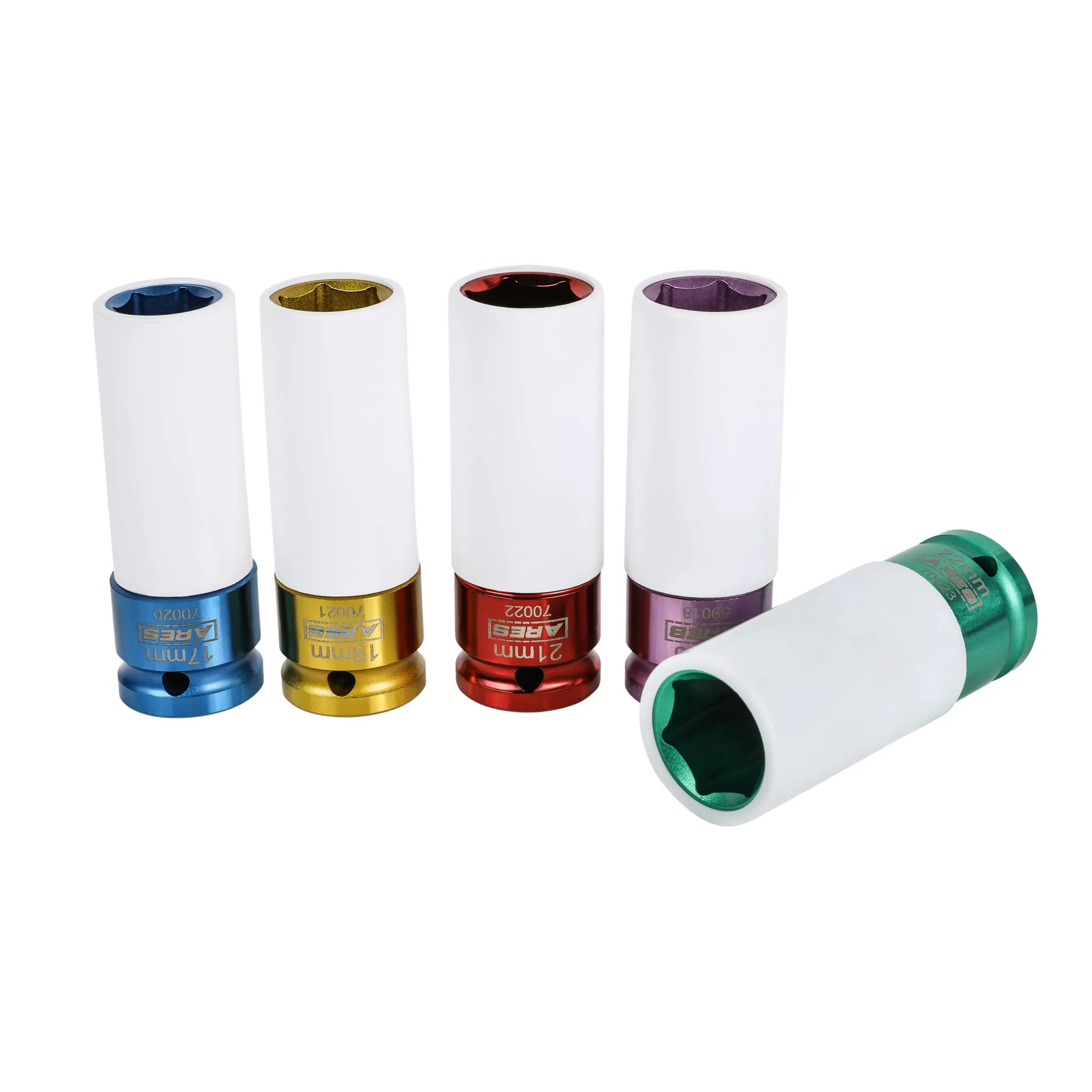 ARES 59017 - 5-Piece 1/2-Inch Drive Non-Marring Impact Colored Lug Nut Socket Set