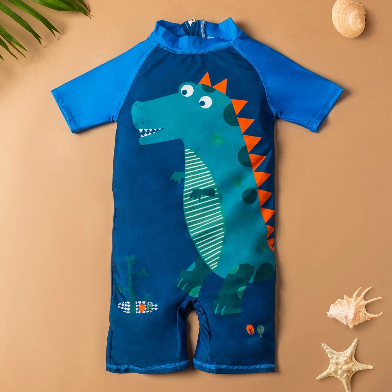 Baby Moo Dinosaur Beach Bodysuit One-Piece Swimsuit Pool Swimming Costume - Blue