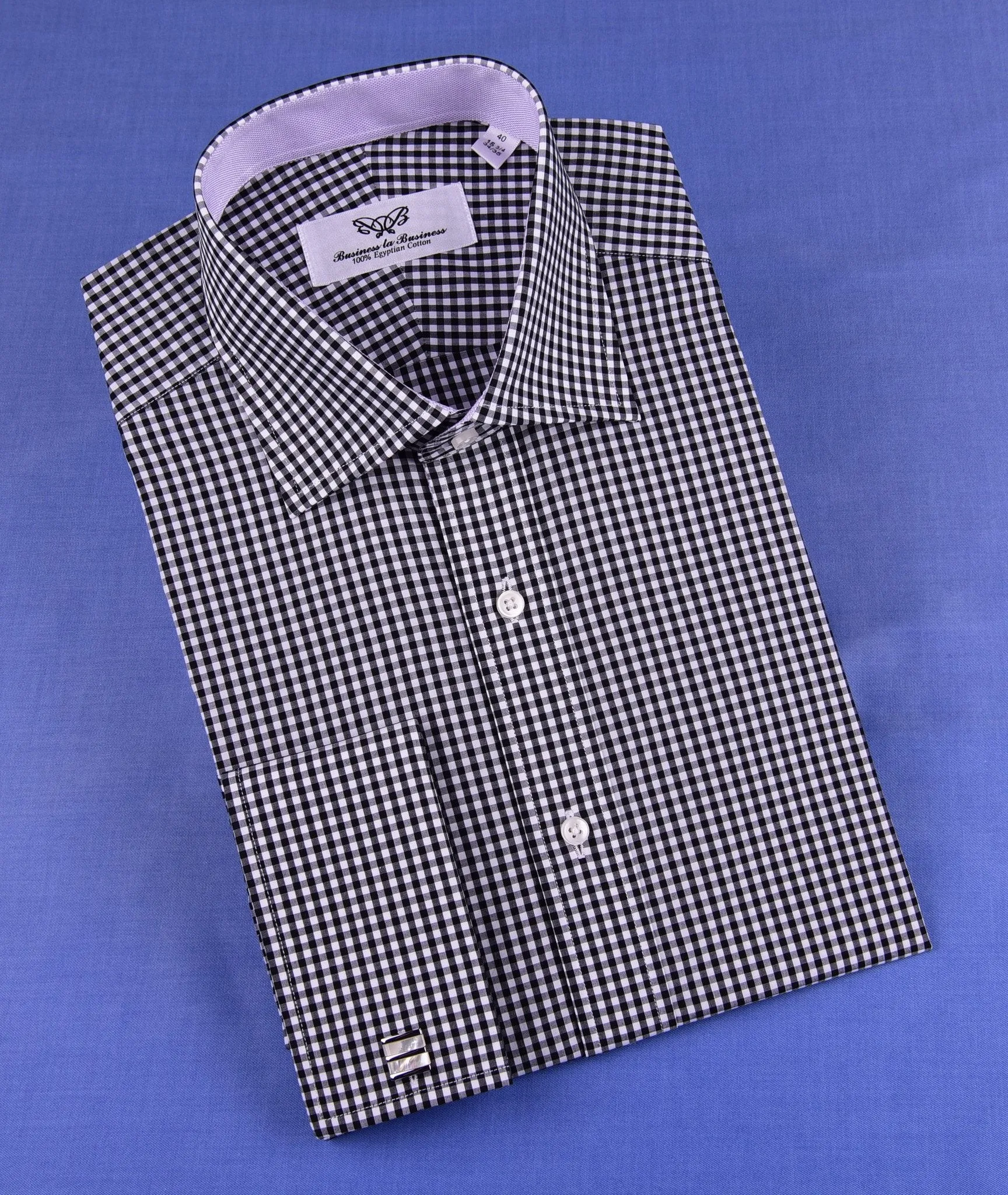 Black Gingham Check Formal Business Dress Shirt Lilac Royal Oxford Fashion