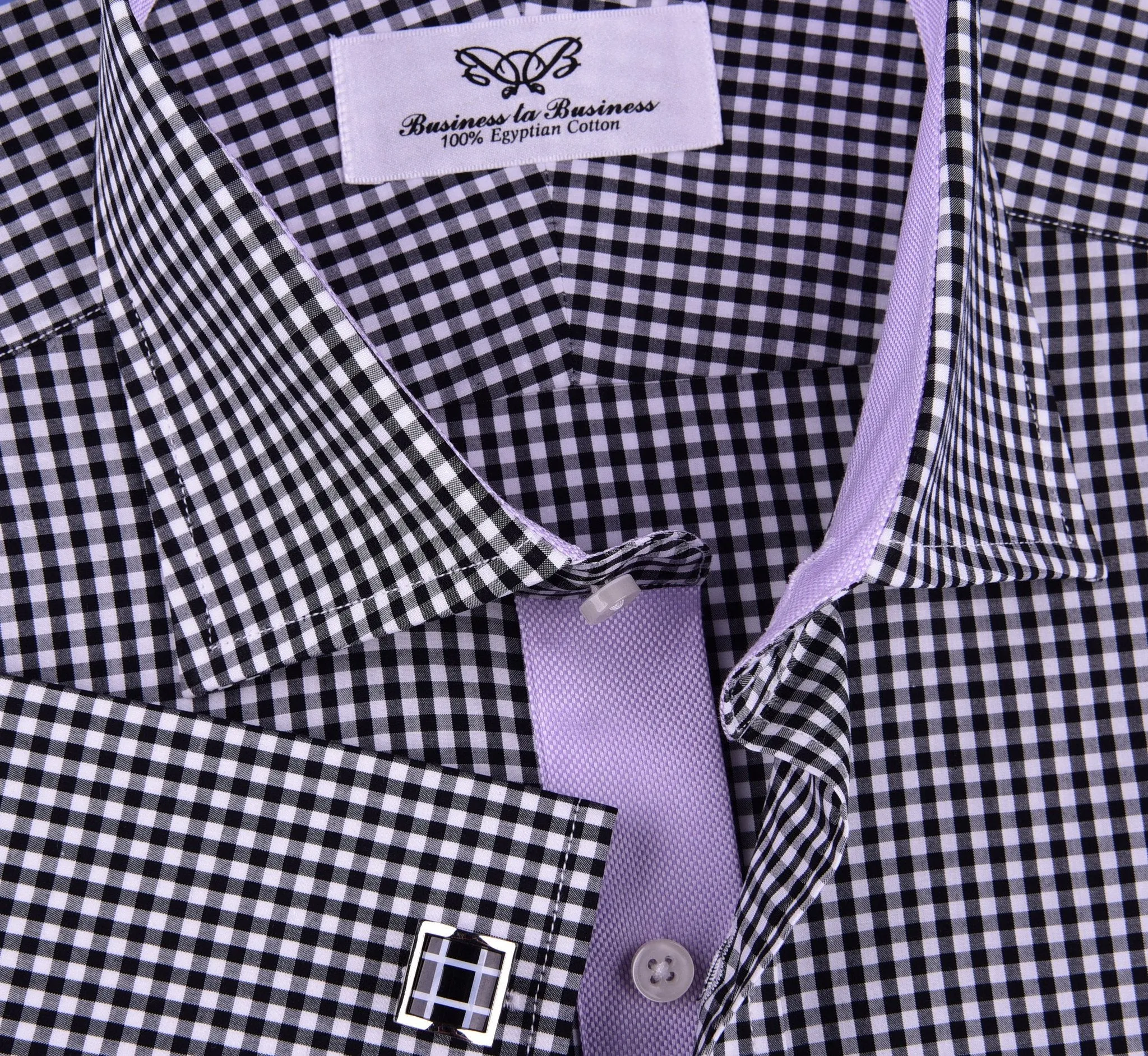 Black Gingham Check Formal Business Dress Shirt Lilac Royal Oxford Fashion