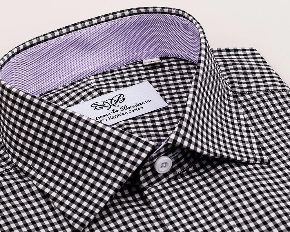 Black Gingham Check Formal Business Dress Shirt Lilac Royal Oxford Fashion