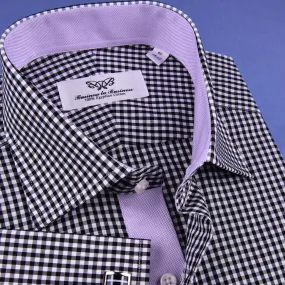 Black Gingham Check Formal Business Dress Shirt Lilac Royal Oxford Fashion