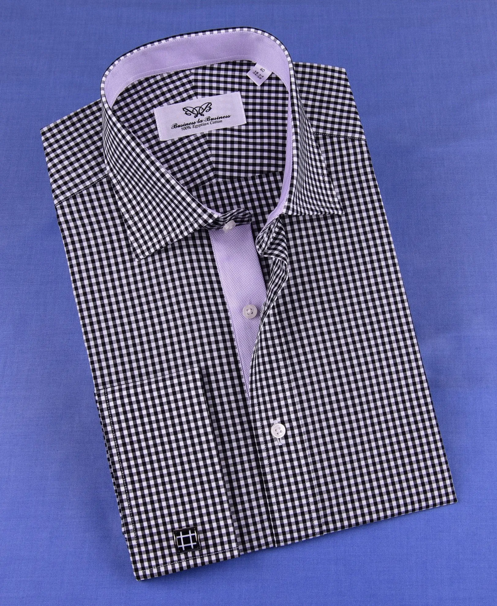 Black Gingham Check Formal Business Dress Shirt Lilac Royal Oxford Fashion