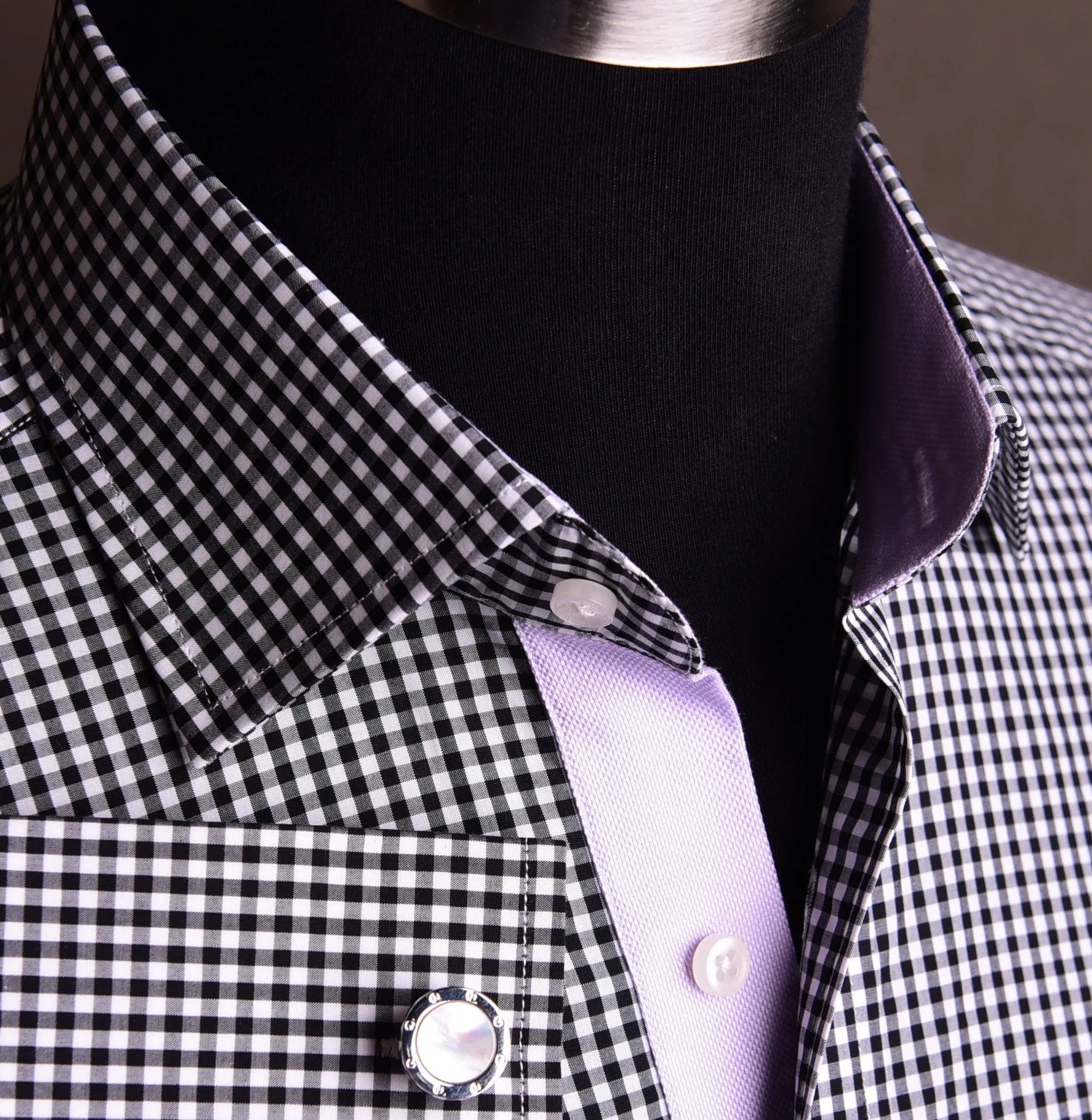 Black Gingham Check Formal Business Dress Shirt Lilac Royal Oxford Fashion