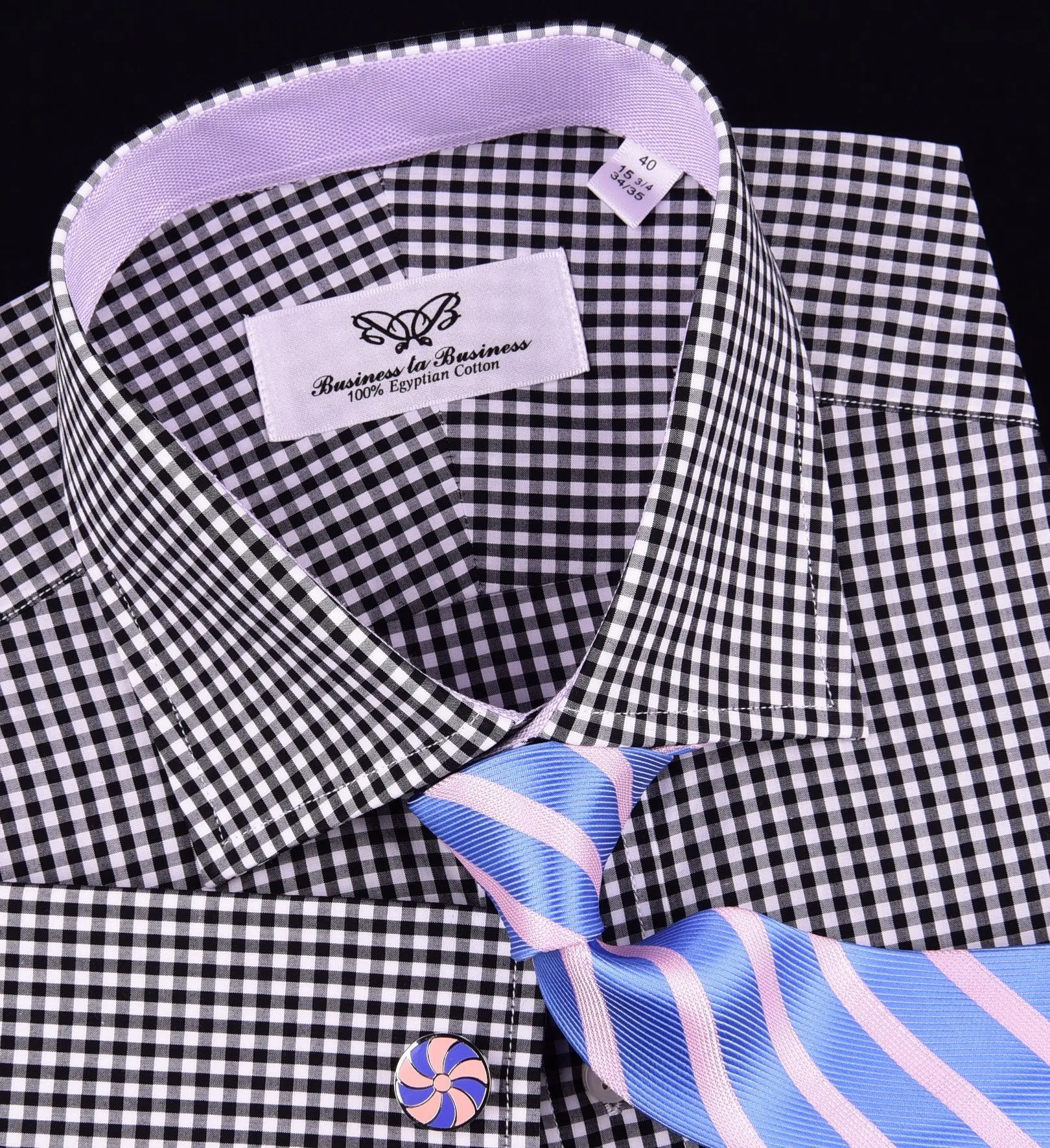 Black Gingham Check Formal Business Dress Shirt Lilac Royal Oxford Fashion