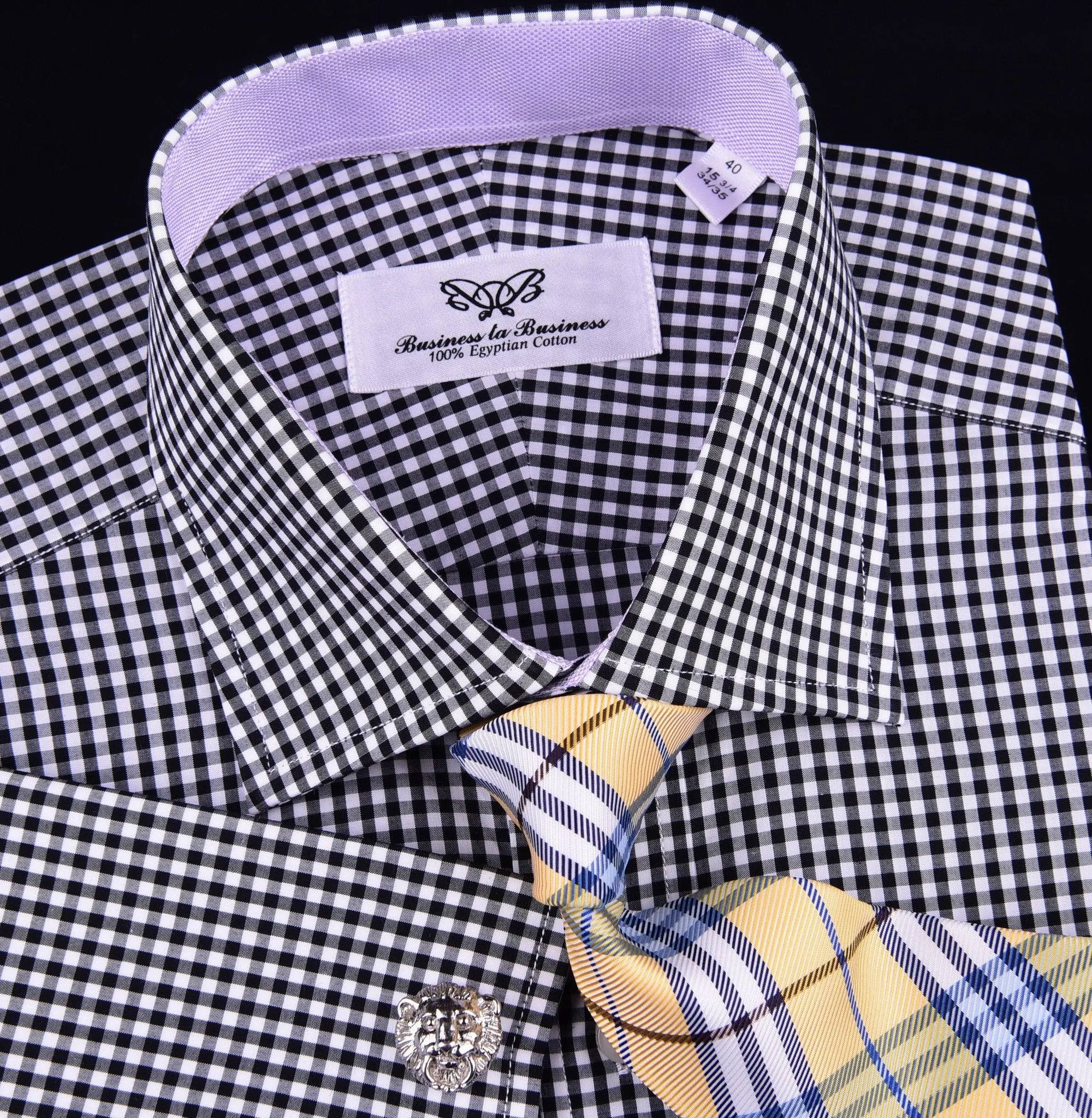 Black Gingham Check Formal Business Dress Shirt Lilac Royal Oxford Fashion