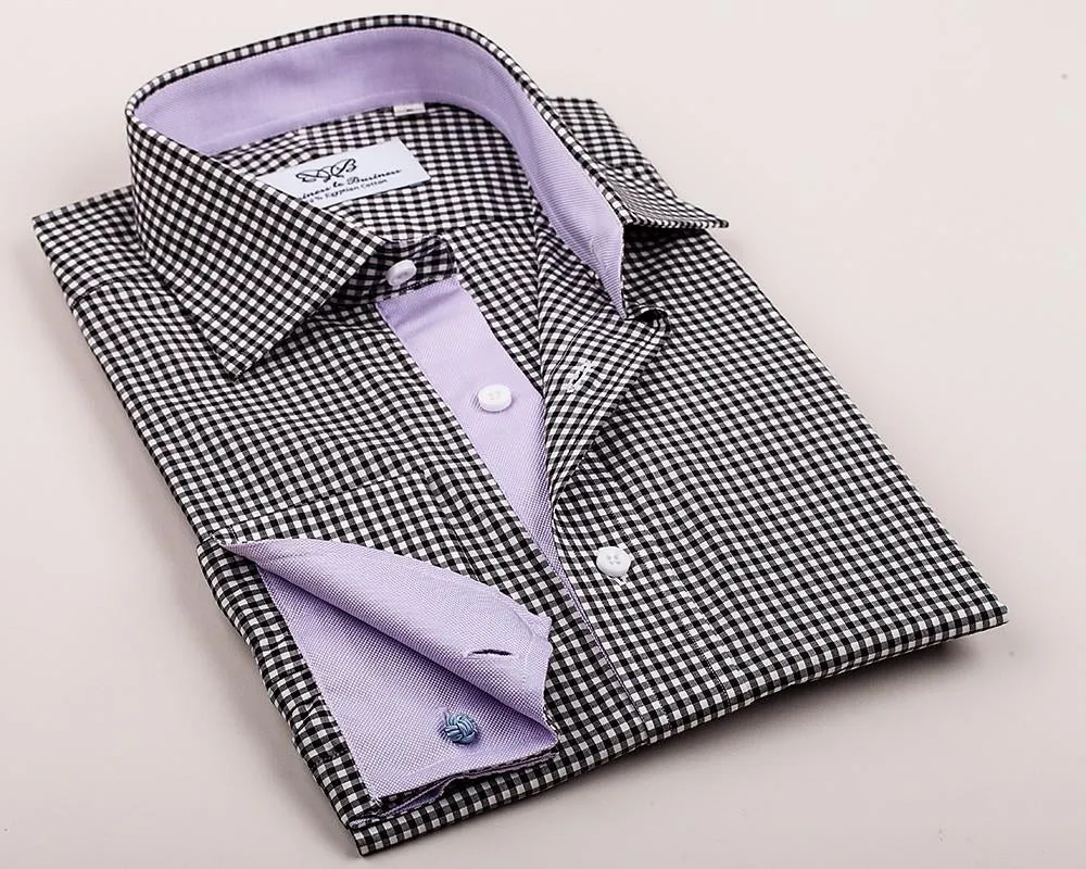 Black Gingham Check Formal Business Dress Shirt Lilac Royal Oxford Fashion