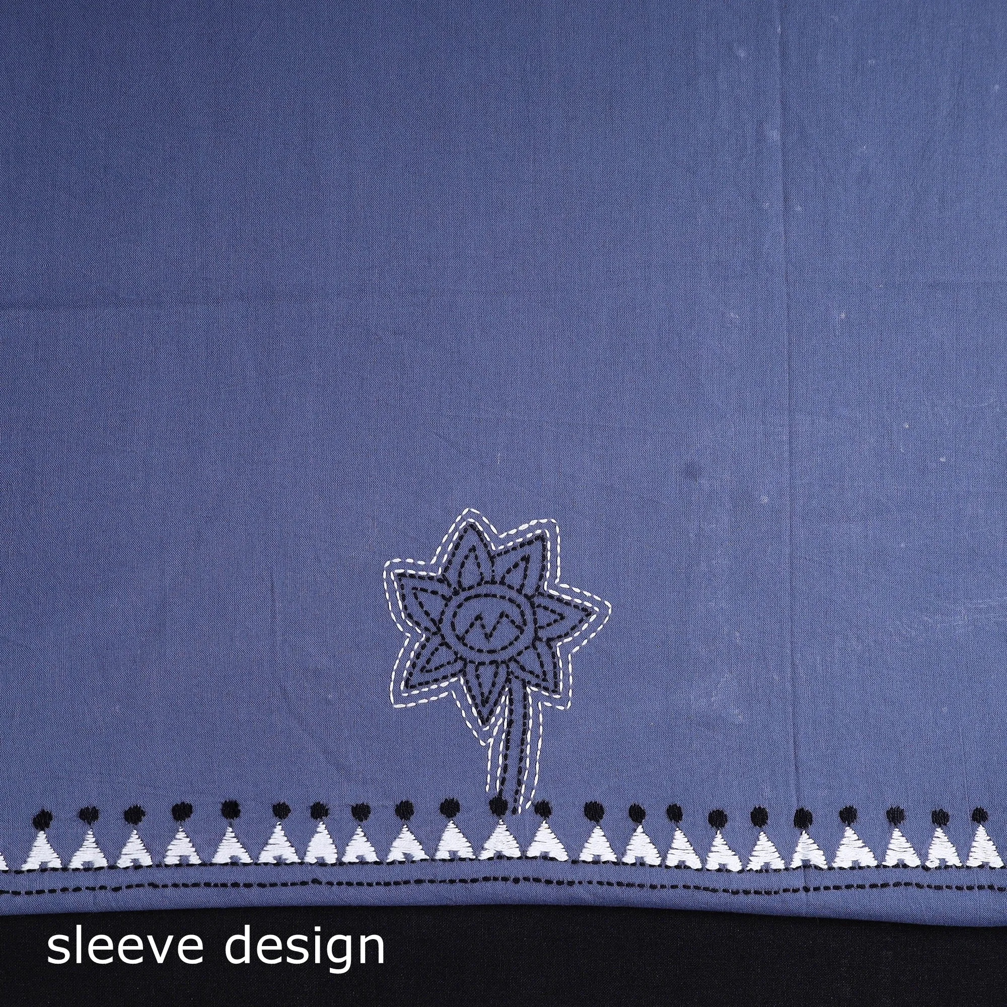 Blue - Bengal Kantha Embroidery Cotton Kurta Material - (2.7m) 35