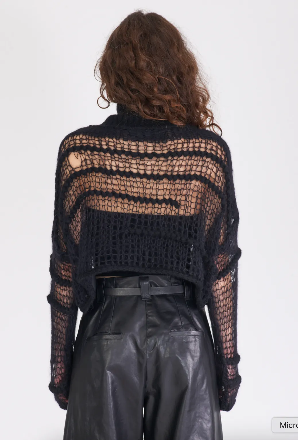 Boxy Turtleneck Mesh Sweater - Black