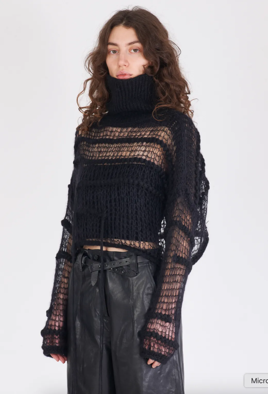 Boxy Turtleneck Mesh Sweater - Black