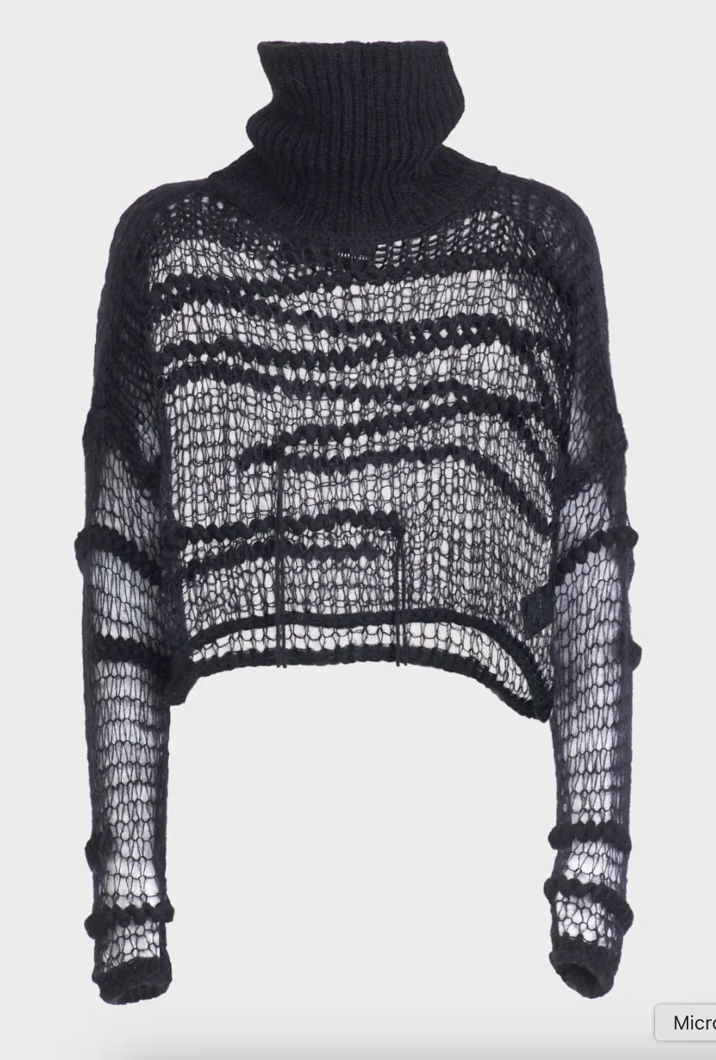 Boxy Turtleneck Mesh Sweater - Black