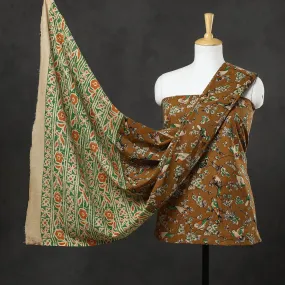 Brown - 2pc Kalamkari Printed Cotton Suit Material Set