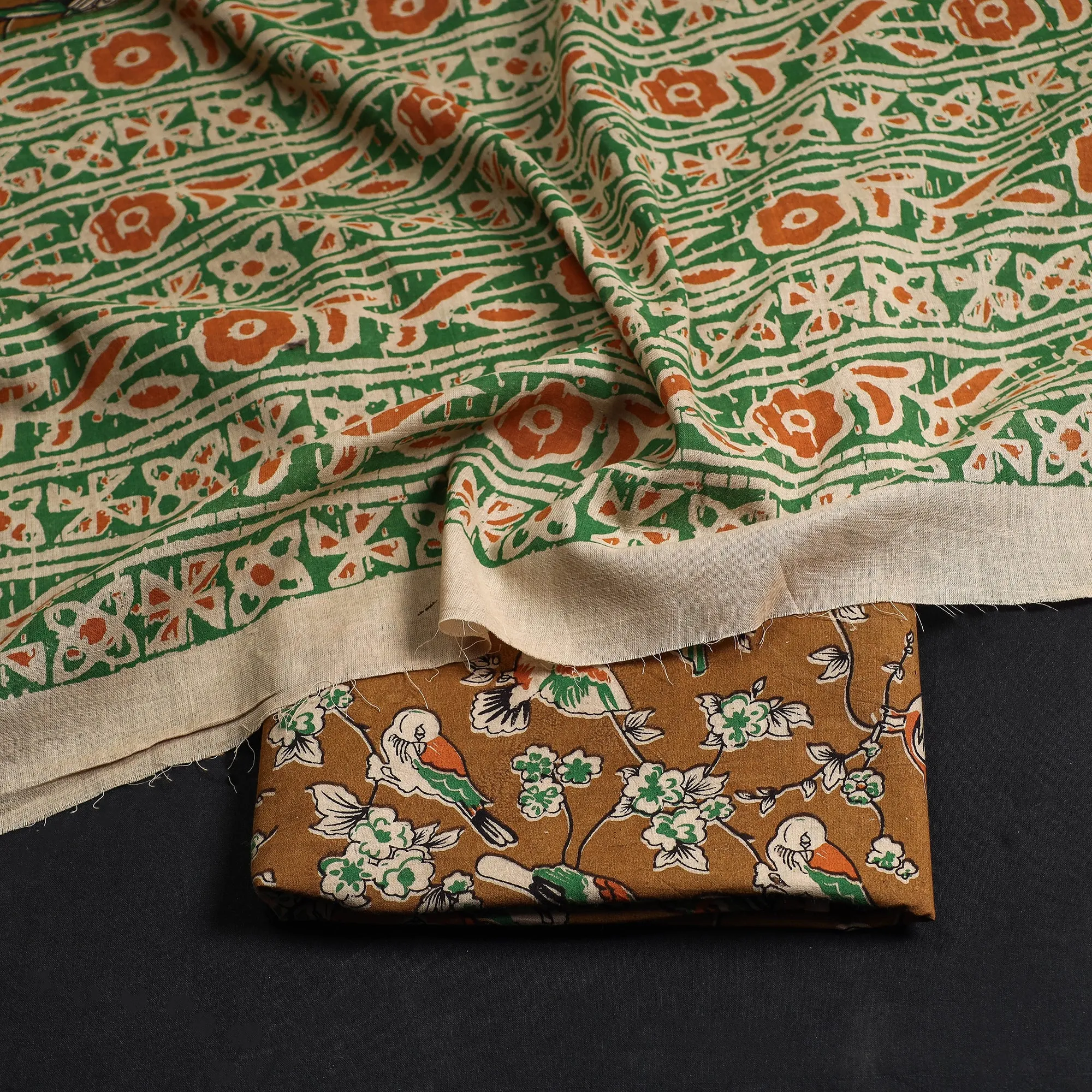 Brown - 2pc Kalamkari Printed Cotton Suit Material Set