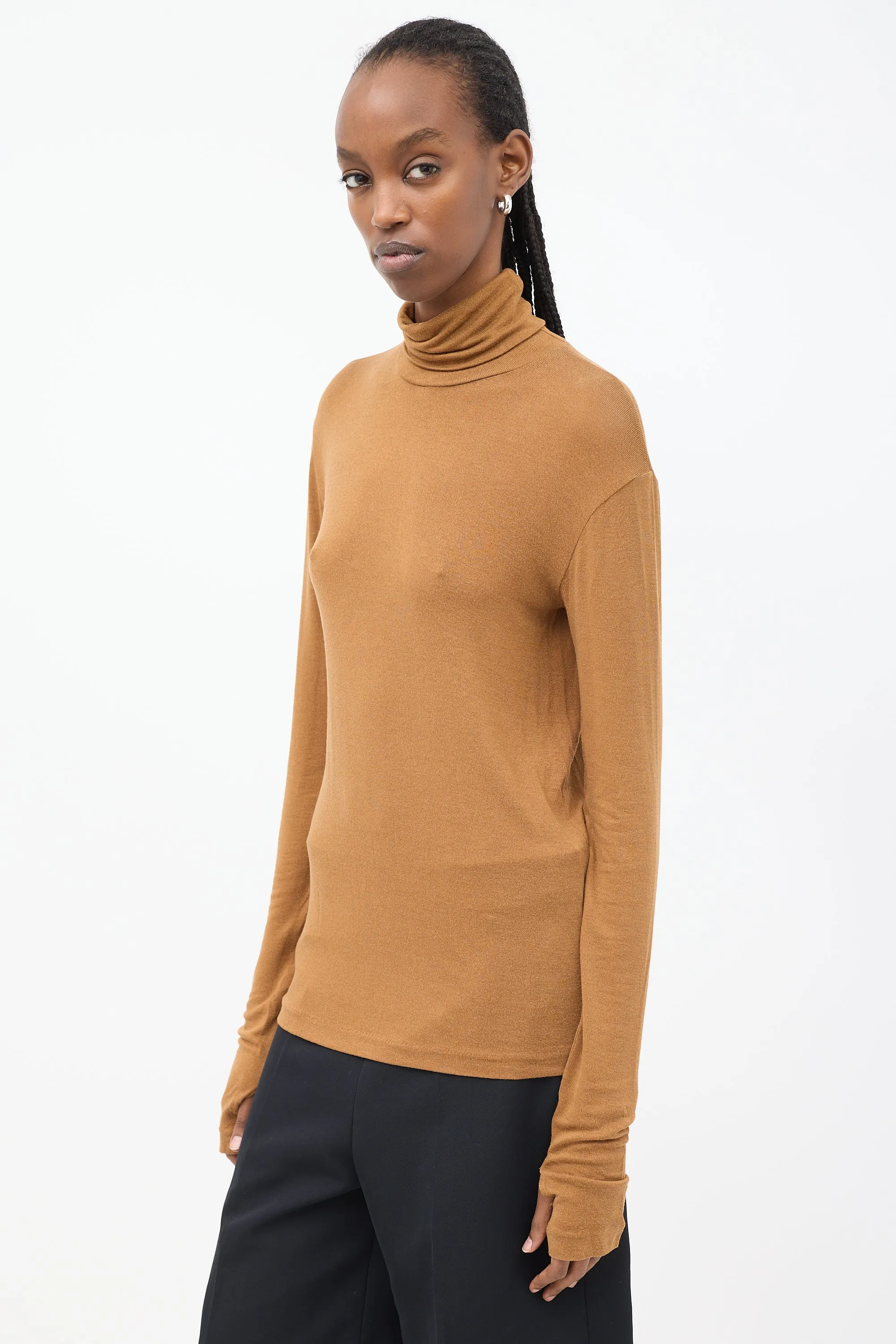 Brown Arenzano Jersey Turtleneck Top