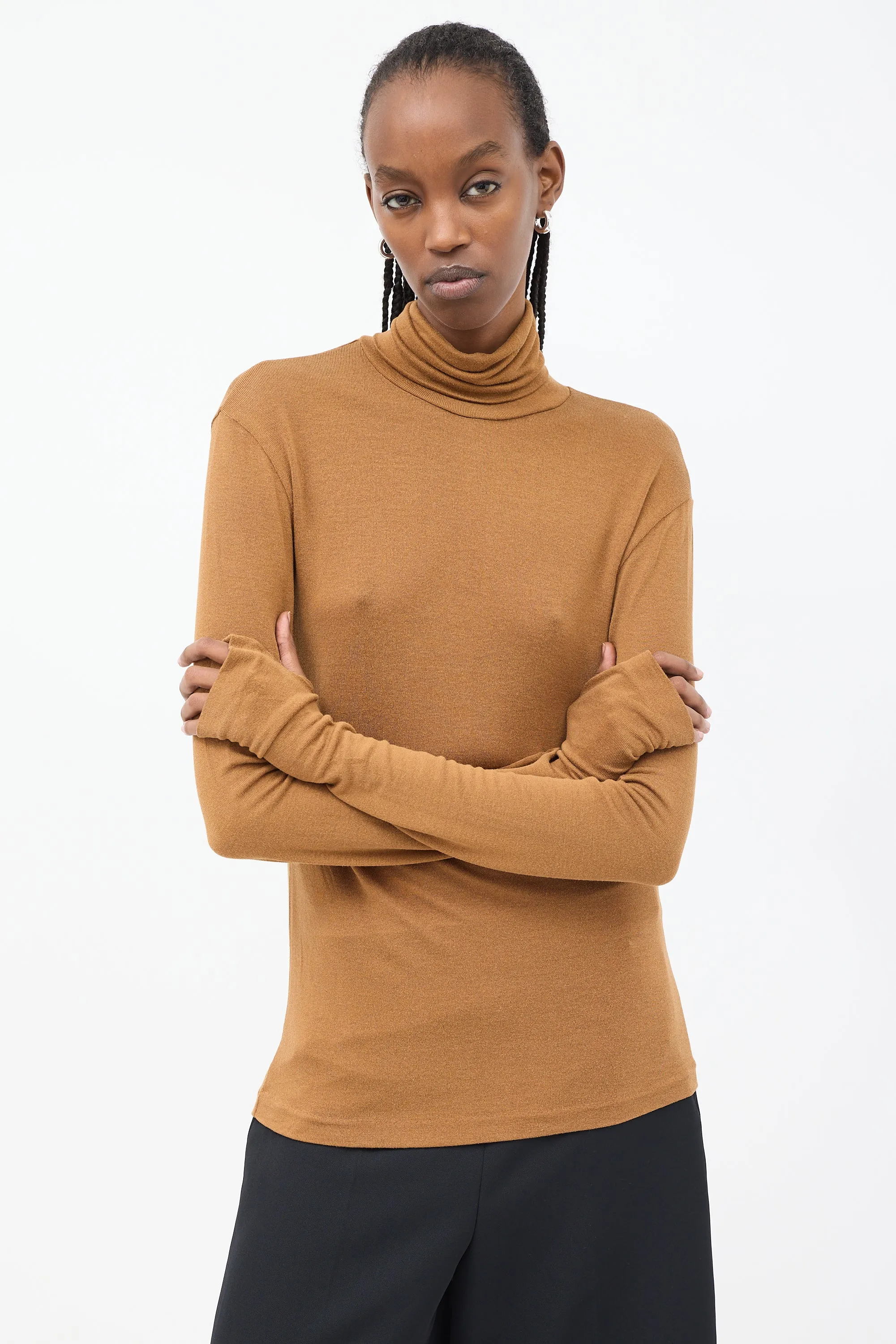 Brown Arenzano Jersey Turtleneck Top