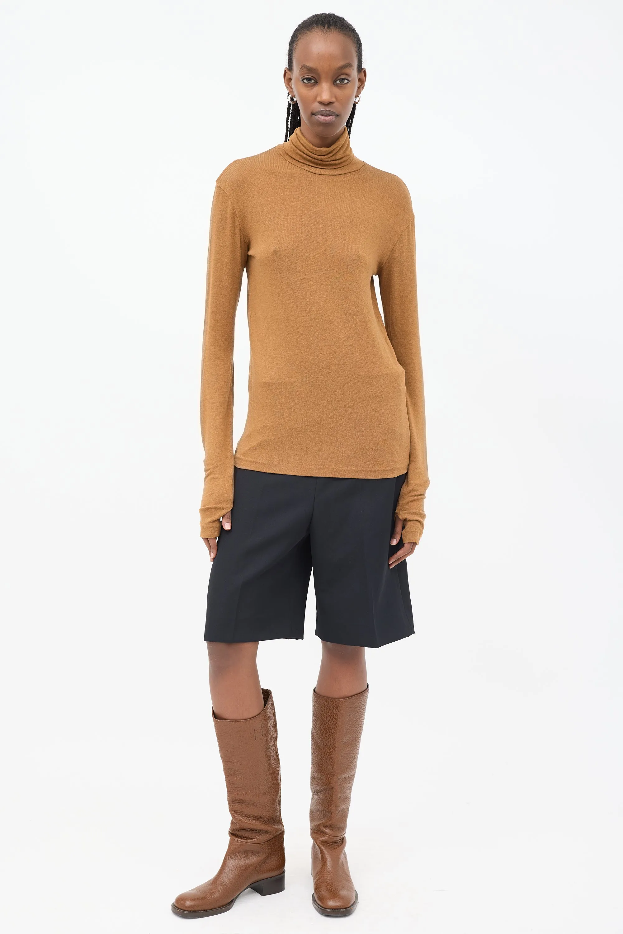 Brown Arenzano Jersey Turtleneck Top