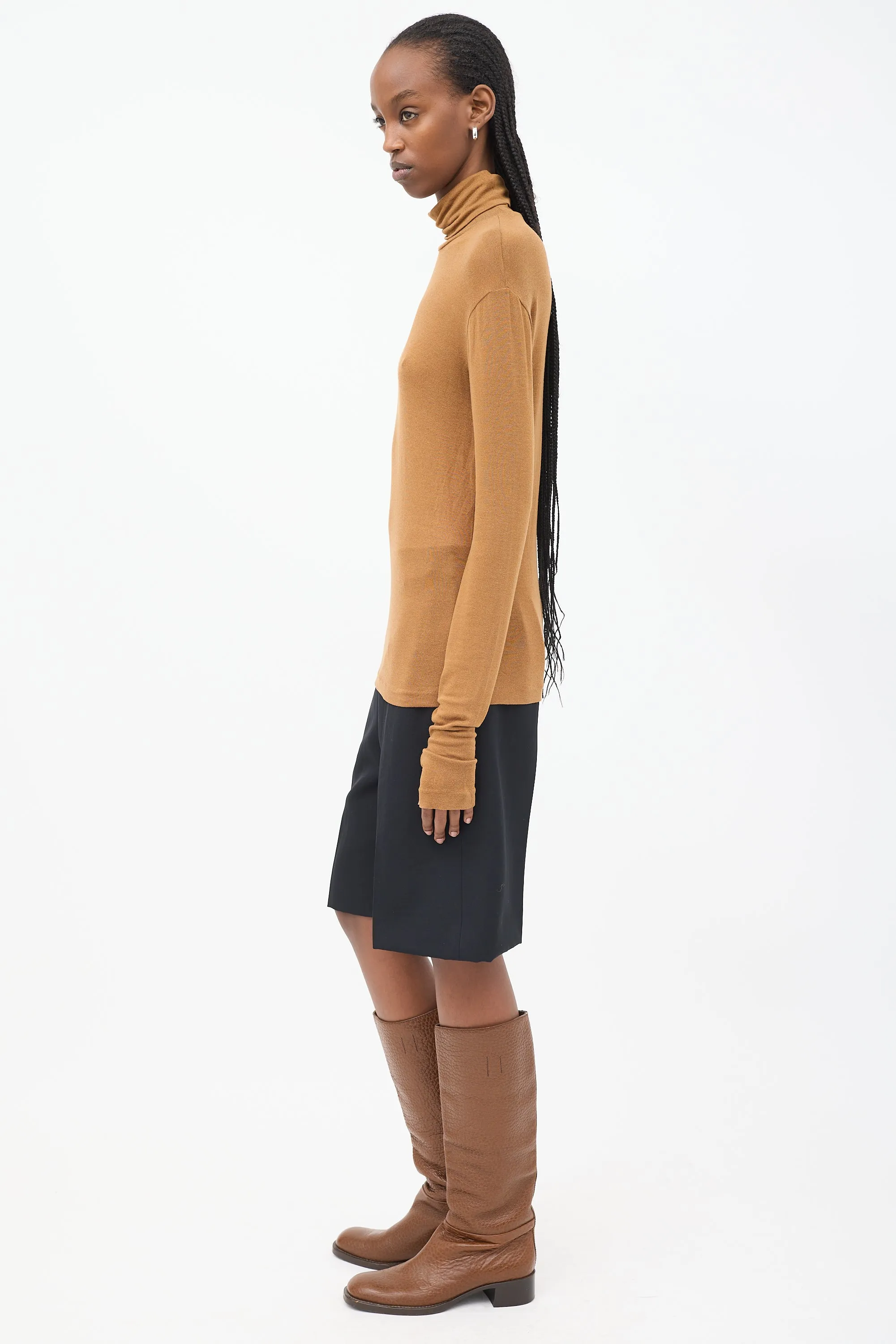 Brown Arenzano Jersey Turtleneck Top