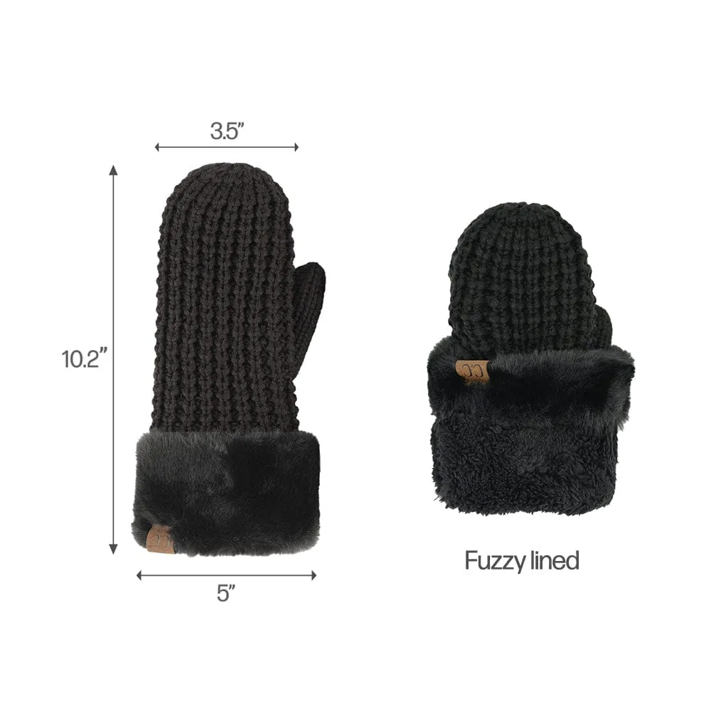 C.C Women Waffle Knit Fuzzy Sherpa Lined Pom Beanie & Mitten Winter Gloves Set