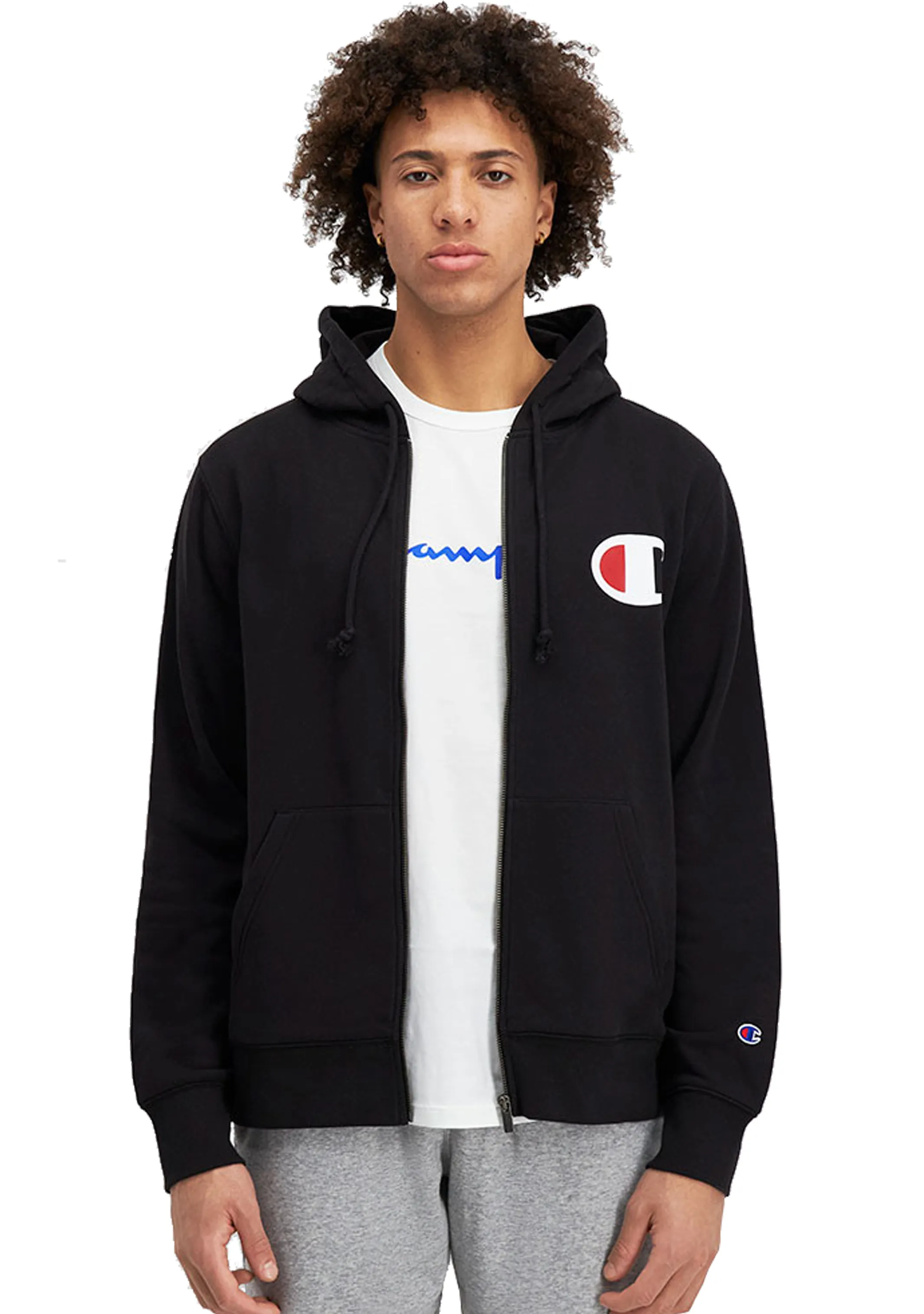 Champion Mens C Logo Zip Hoodie <br> AVV9N BLK