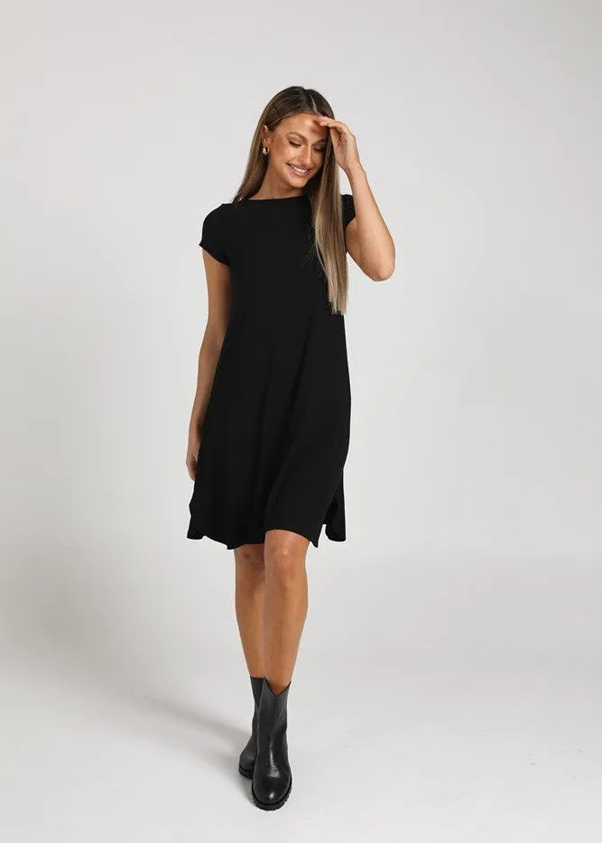 Cher Bamboo Short Sleeve T-Shirt Dress - Black