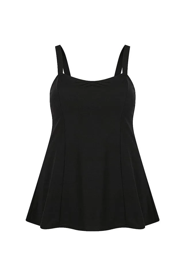 Chlorine Resistant Black Wide Strap Panelled Swim Dress - NO PANT