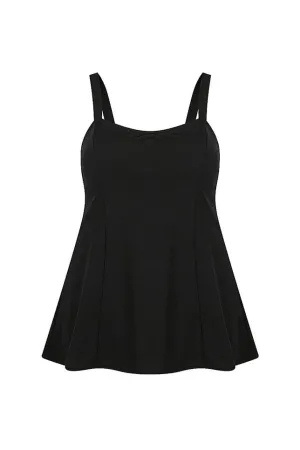 Chlorine Resistant Black Wide Strap Panelled Swim Dress - NO PANT