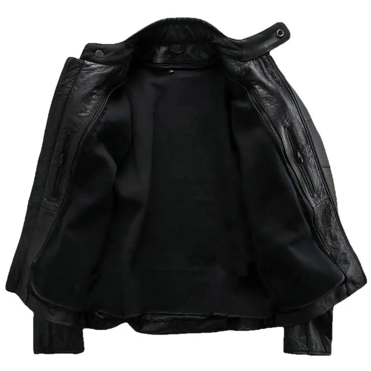 Classic Moto Mens Cafe Racer Style Cowhide Leather Jacket