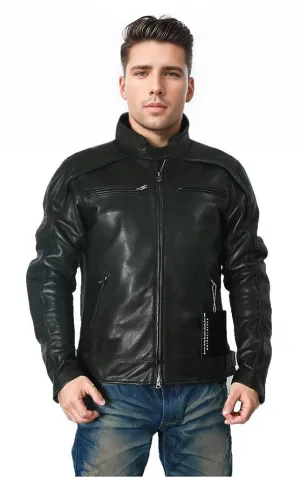 Classic Moto Mens Cafe Racer Style Cowhide Leather Jacket