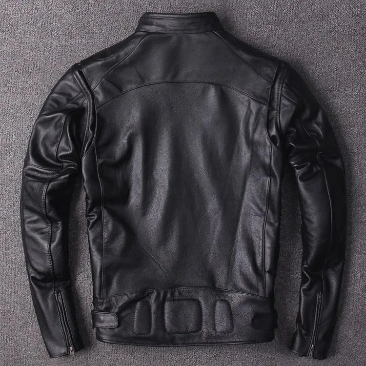 Classic Moto Mens Cafe Racer Style Cowhide Leather Jacket