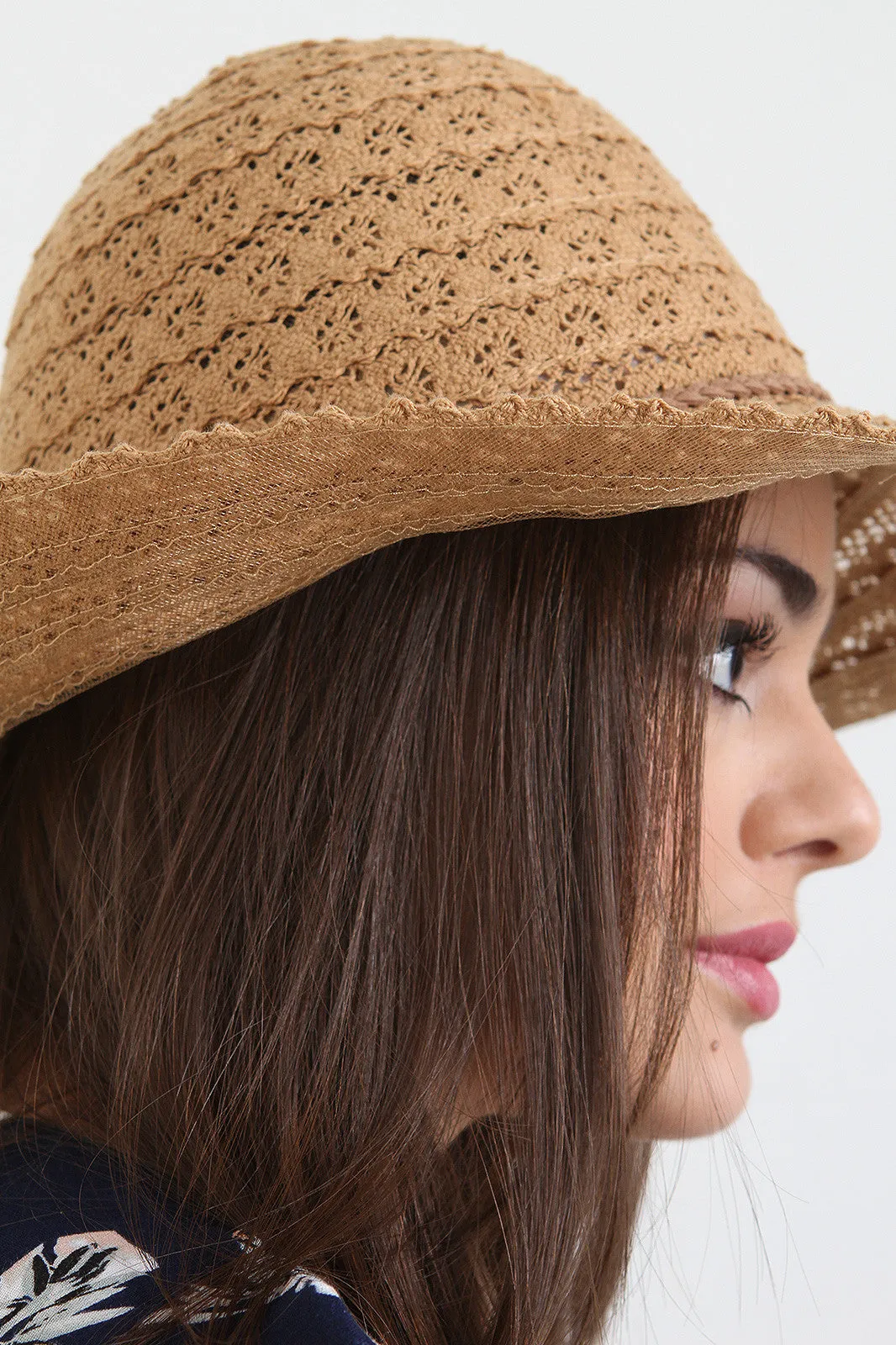 Crochet Eyelet Cloche Sun Hat