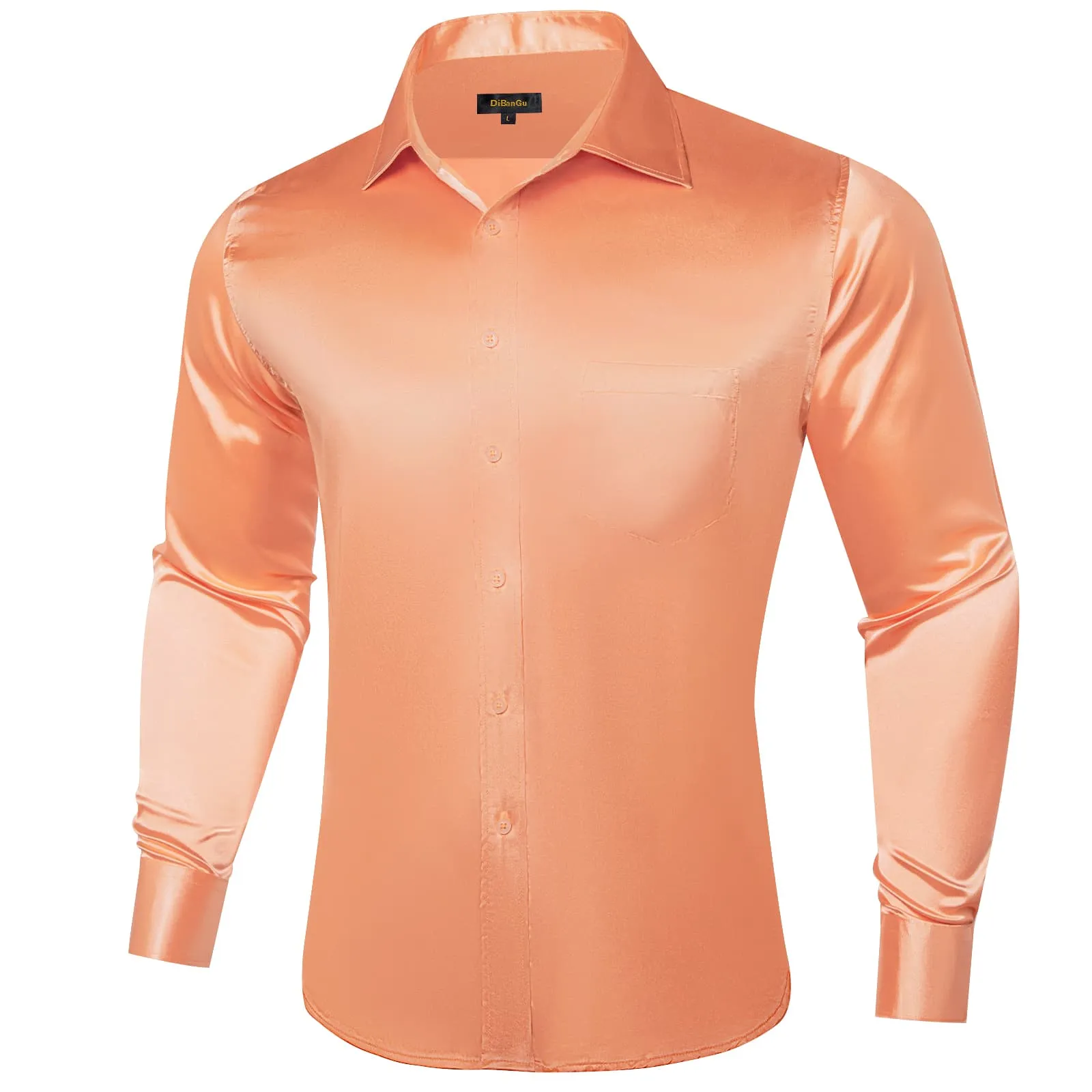 DiBanGu Collar Shirt Cantaloupe Orange Solid Long Sleeve Button Up Mens Shirt