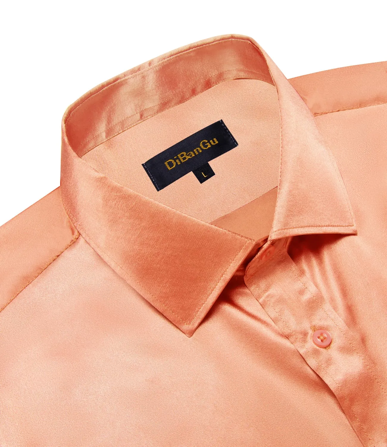 DiBanGu Collar Shirt Cantaloupe Orange Solid Long Sleeve Button Up Mens Shirt