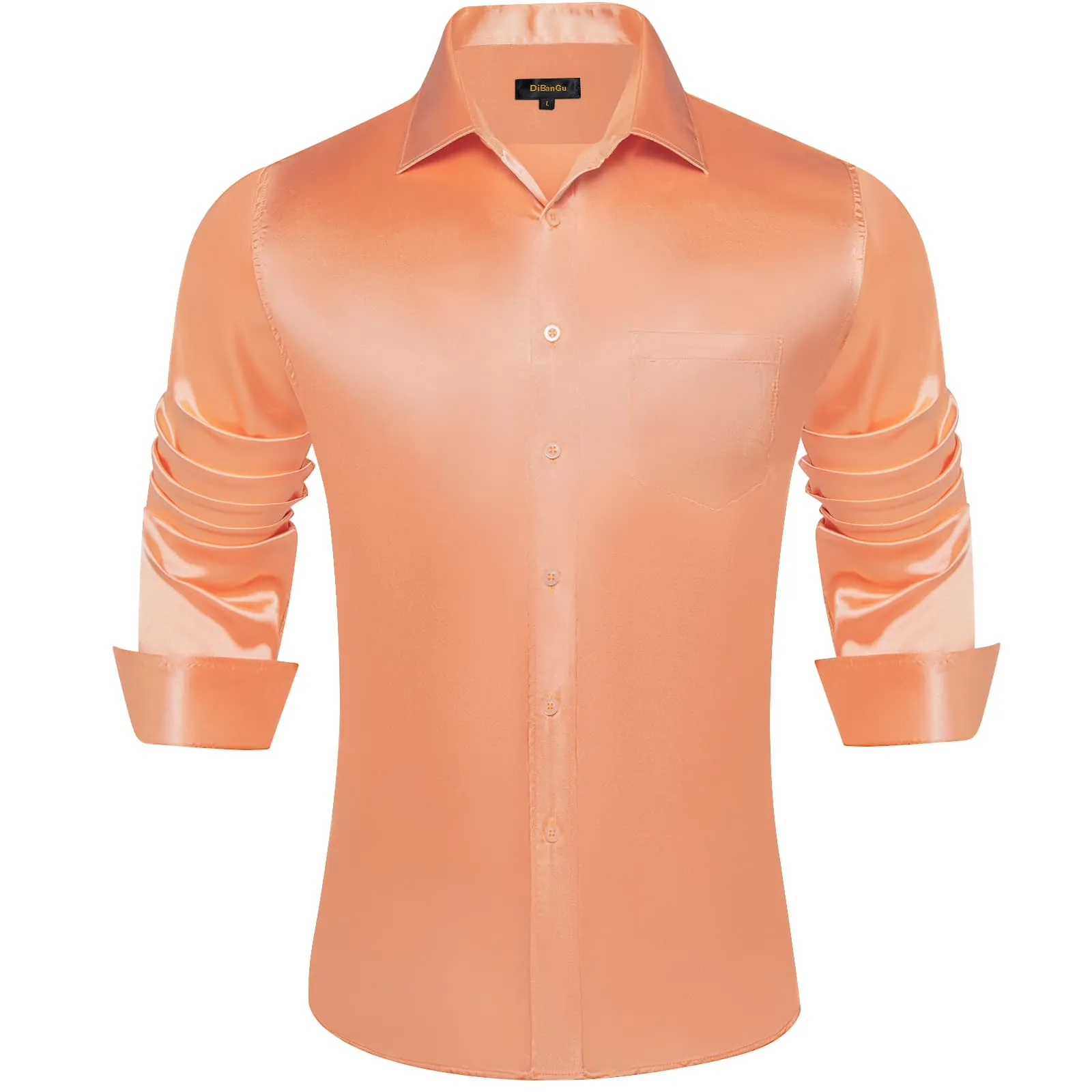 DiBanGu Collar Shirt Cantaloupe Orange Solid Long Sleeve Button Up Mens Shirt