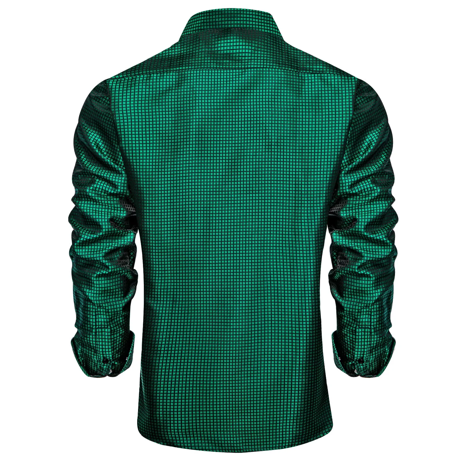 DiBanGu Collared Shirt MSU Green Plaid Silk Button Down Long Sleeve Mens Shirt Dress