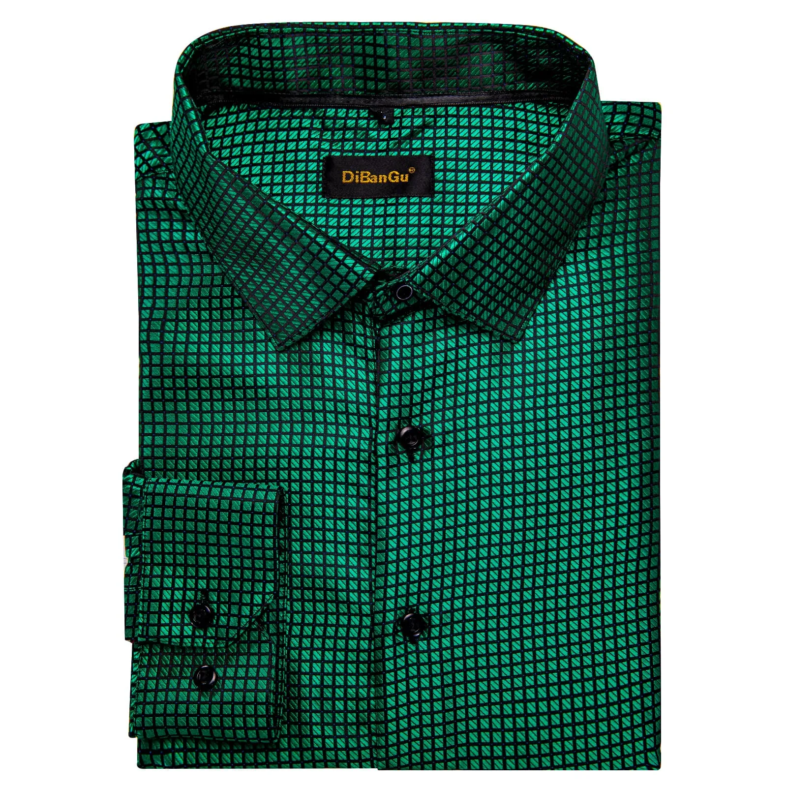 DiBanGu Collared Shirt MSU Green Plaid Silk Button Down Long Sleeve Mens Shirt Dress