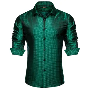 DiBanGu Collared Shirt MSU Green Plaid Silk Button Down Long Sleeve Mens Shirt Dress