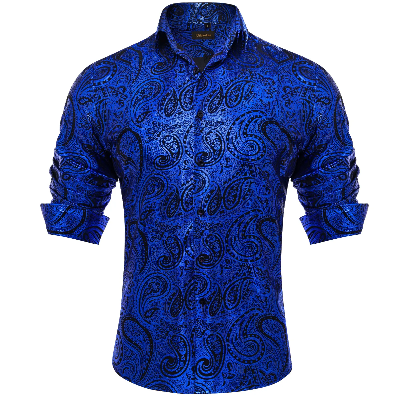 DiBanGu Dress Shirt Champagne Floral Button Down Long Sleeve Mens Shirt Top