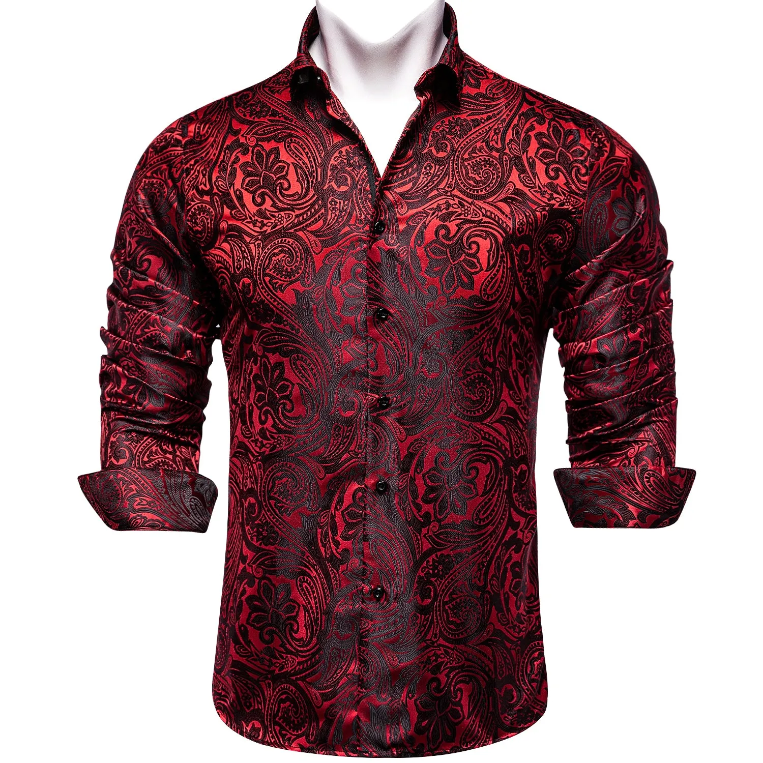 DiBanGu Dress Shirt Champagne Floral Button Down Long Sleeve Mens Shirt Top