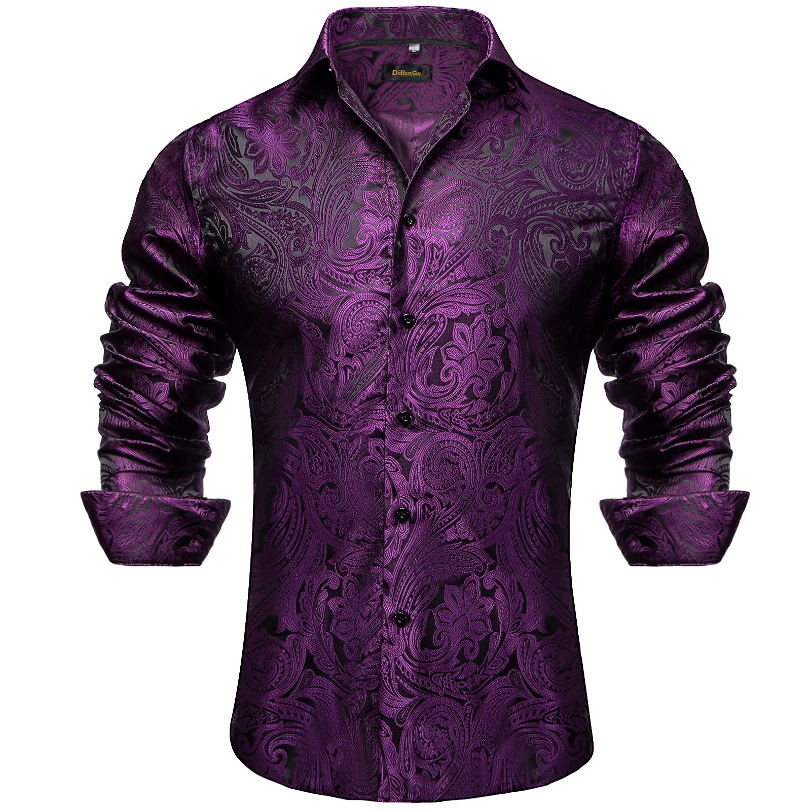 DiBanGu Dress Shirt Champagne Floral Button Down Long Sleeve Mens Shirt Top