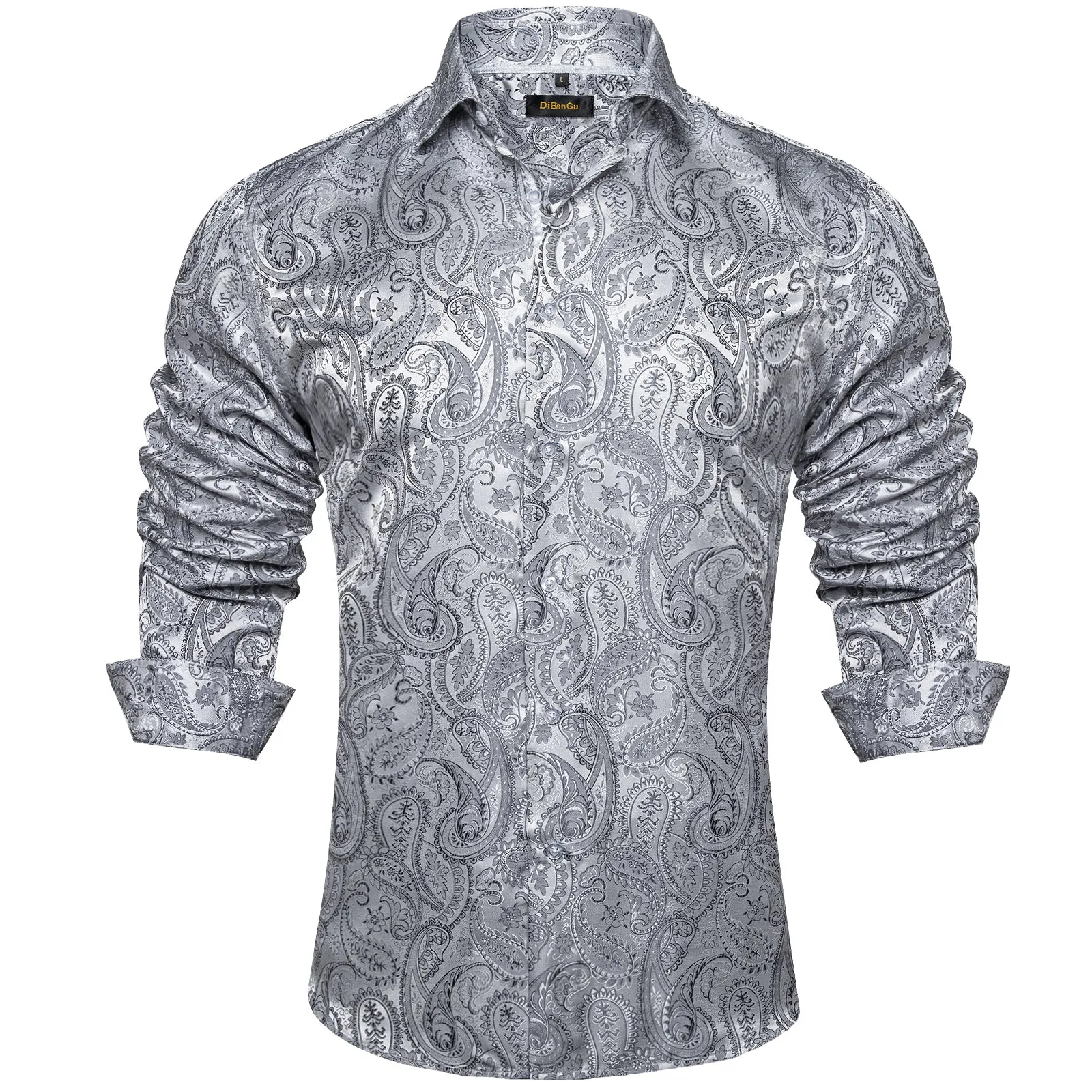 DiBanGu Dress Shirt Champagne Floral Button Down Long Sleeve Mens Shirt Top